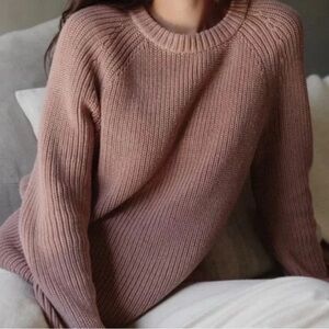 JENNI KAYNE cotton fisherman sweater in dusty rose size M